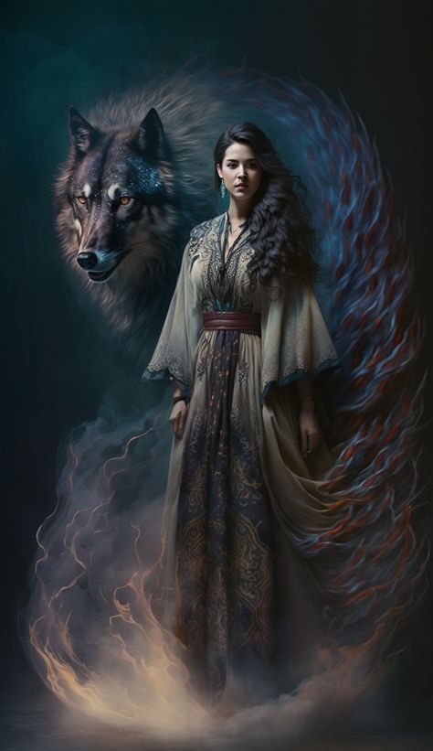 Woman with wolf created with AI by Amanda Church Witch And Wolf, Dragon And Woman Art, Wolf And Women, Werewolf Woman, Wolf Fantasy Art, Wolf And Woman Art, Woman With Wolf, Woman And Wolf, Magic Wolf Fantasy Art