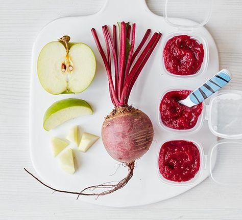 Beetroot Puree Recipe, Beetroot Puree, Potato Purée, Baby Food Guide, Apple Puree, Recipe Salmon, Diy Baby Food, Easy Baby Food Recipes, Healthy Baby Food