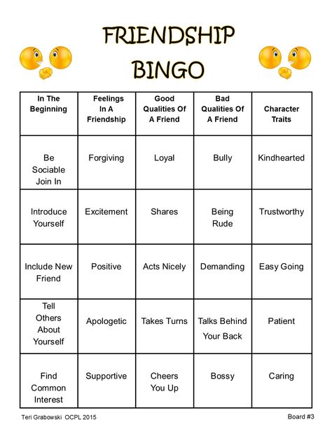 Friendship Bingo Card #3 Friendship Therapy Activities, Friendship Social Skills Activities, Friendship Classroom Activities, Friendship Building Activities, Friendship Bingo, Friendship Activities For Kids, Friendship Activities Preschool, Teaching Friendship, Friendship Challenge