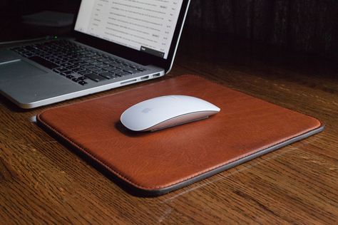 Make This: A DIY Sophisticated Leather Mouse Pad for Your Office | Man Made DIY | Crafts for Men Diy Mouse Pad, Leather Working Projects, Diy En Cuir, Handmade Gifts For Him, Leather Glue, Diy Gifts For Men, Diy Leather Projects, Leather Working Tools, Leather Mouse