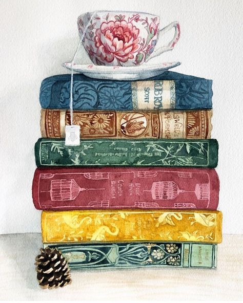 Books And Tea, Tea Cup Art, Soft Chair, Vintage Tea Cup, Tea And Books, Watercolor Books, Hardcover Books, Penguin Classics, Cup Art