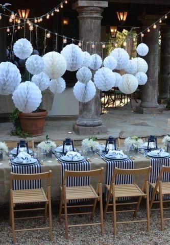 Blue And White Birthday Party Ideas, Cookout Themes, Hamptons Party, Bbq Decorations, Bbq Party Decorations, Backyard Bbq Party, Barbeque Party, Dinner Party Decorations, Birthday Bbq