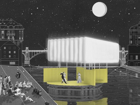 Competition Floating Pavilion on the Drava River: Final Report - Outsider - revija, ki presega meje Floating Pavilion, River Drawing, Maribor Slovenia, Ethereal Design, Floating Architecture, Recognition Awards, Slovenia, Innovation Design, Sydney Opera House