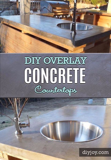 DIY Kitchen Makeover Ideas - DIY Overlay Concrete Countertops - Cheap Projects Projects You Can Make On A Budget - Cabinets, Counter Tops, Paint Tutorials, Islands and Faux Granite. Tutorials and Step by Step Instructions Cheap And Easy Home Improvements, Kitchen Sink Interior, Diy Kitchen Makeover Ideas, Remodeling Hacks, Easy Home Improvement Projects, Easy Home Improvement, Concrete Countertop, Kitchen Diy Makeover, Diy Concrete Countertops