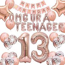 13th Birthday Decorations, Birthday Foil Balloons, Happy Birthday Balloon Banner, 13 Birthday, Rose Gold Ribbon, Happy 13th Birthday, Birthday Star, Happy Birthday Lettering, Number 13