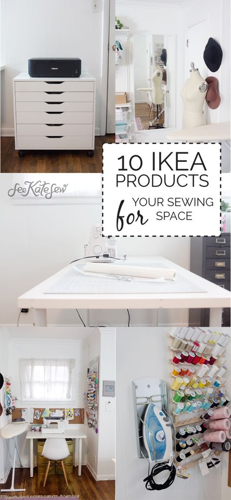 10 IKEA PRODUCTS FOR YOUR SEWING SPACE Ikea Sewing Rooms, Sewing Room Inspiration, Ikea Products, Sewing Room Storage, Sewing Spaces, Sewing Room Design, Sewing Room Decor, Dream Craft Room, Decor Ikea