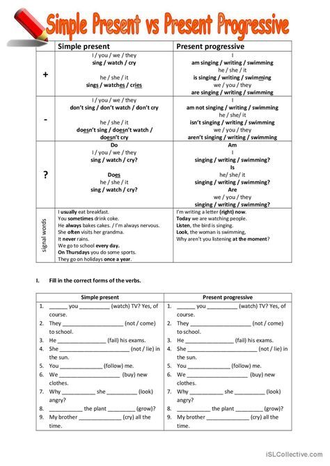 Simple present present progressive o…: English ESL worksheets pdf & doc Present Progressive Worksheet, Present Progressive, Esl Grammar, Simple Present, Language Goals, The Tenses, Grammar Practice, Learn English Grammar, Esl Worksheets