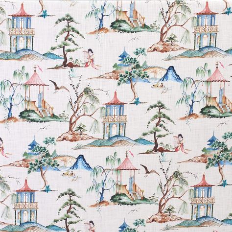 Okayama Flax - Massoud Furniture Chinoiserie Fabric, Chinoiserie Print, Toile Pattern, Pillow Crafts, Asian Garden, Okayama, Drapery Panels, Fabric Stores Online, Tapestry Weaving