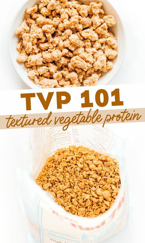 TVP (or Textured Vegetable Protein) is a common, easy-to-cook protein that's a staple in the vegetarian kitchen. Here's how to use it! Textured Vegetable Protein Recipes, Soy Protein Recipes, Tvp Recipes, Textured Vegetable Protein, Protein Burger, Chickpeas Protein, Protein Meats, Meat Replacement, Plant Based Diet Recipes