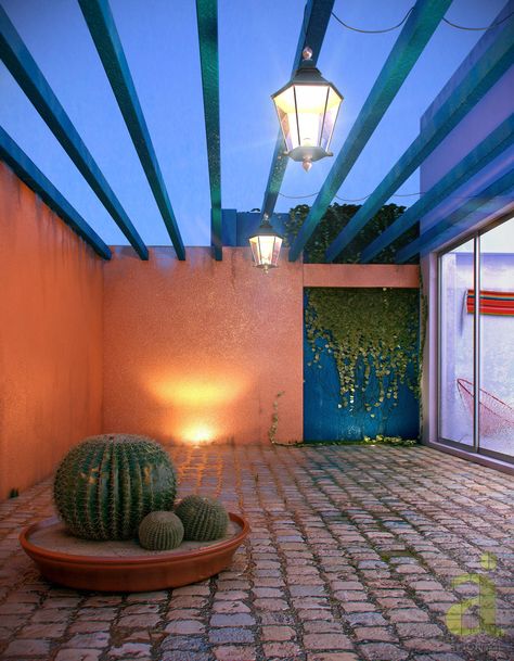 Patio Mexicano. : Jardines rústicos de arQing Patio Mexicano, Mexican Garden, Patio Grande, Walkway Design, Rustic Patio, Pergola Swing, Pergola Attached To House, Pergola Canopy, Beautiful Patios