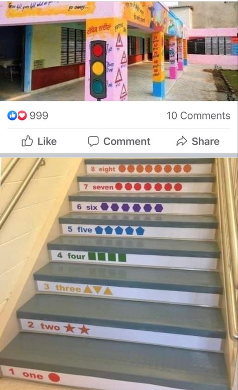 School Stairs Decoration Ideas, Kindergarten Stairs Design, School Stairs Decoration, School Wall Art Ideas, Iphone Wallpaper Clock, Pre Primary School, Stair Art, Kindergarten Interior, Kindergarten Decorations