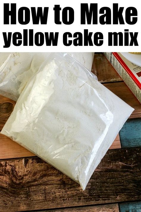 How to make homemade yellow cake mix. Comes in handy when you're in a bind, or make a large batch and save money rather than buying boxed. #yellowcakemix #cakemix #homemadecakemix Diy Yellow Cake, Cake Mix From Scratch, Cake Mix Recipes Homemade, Homemade Yellow Cake, Homemade White Cakes, Yellow Cake Mix Recipes, Homemade Cake Mixes, Easy Dump Cake Recipe, Boxed Cake Mixes Recipes