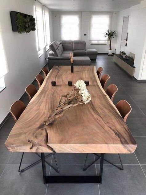 Contemporary Dining Room Design, Live Edge Furniture, Dining Room Table Decor, Live Edge Dining Table, Small Kitchens, Contemporary Dining Room, Live Edge Table, Contemporary Dining, Dining Table Design