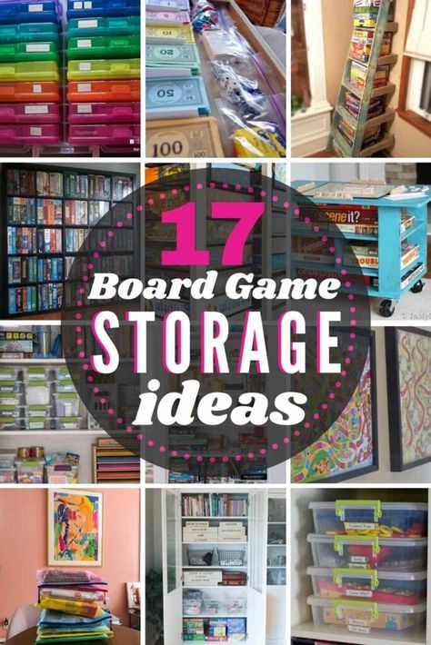 17 Brilliant Board Game Storage Ideas - figuring out how to store your family favorite board games can be a challenge! Here are close to 20 great options! #boardgames #boardgamestorage #boardgameorganization #boardgamestorageideas Board Game Storage Ideas, Game Storage Ideas, Board Game Shelf, Board Game Room, Minecraft Basement, Board Games Diy, Puzzle Storage, Board Game Storage, Board Game Organization