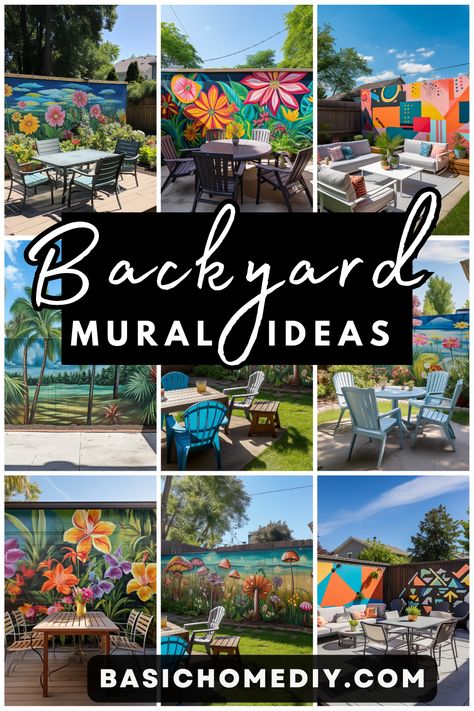 Are you a huge fan of spending lots of time in your backyard and want a unique outdoor feel? If you want to add a splash of color and beauty then be sure to read all about backyard mural ideas for your home. Outdoor Patio Mural Ideas, Garden Graffiti Wall, Easy Fence Mural Ideas, Diy Garden Wall Art, Decorative Outdoor Wall Ideas, Outside Murals Gardens, Funky Backyard Ideas, Outdoor Garden Mural, Outdoor Wall Mural Ideas