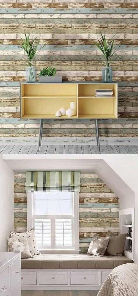 Shiplap Wall and Pallet Wall: 30 Beautiful DIY Wood Wall Ideas - Page 3 of 3 - A Piece Of Rainbow Pallet Accent Wall, Diy Wooden Wall, Boho Style Room, Wood Plank Wallpaper, Diy Pallet Wall, Diy Wood Wall, Shiplap Wall Diy, Ship Lap, Shiplap Wall