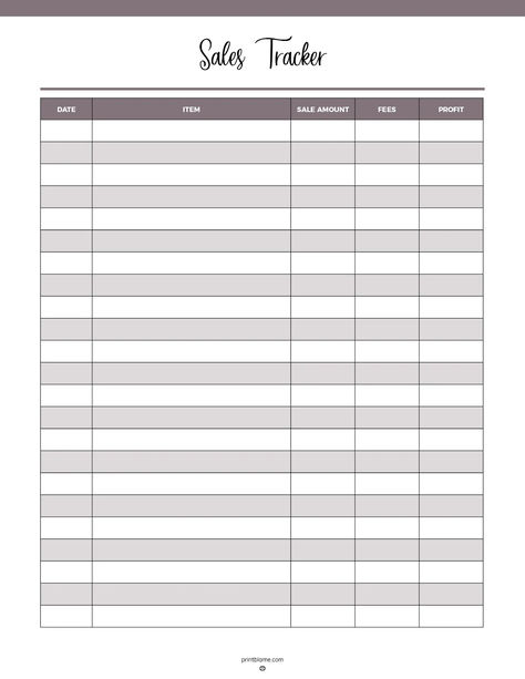 Printable sales tracker PDF for small business with columns to track date, item, sale amount, fees, and profit. Sales Tracking Template, Monthly Sales Report Template, Sales Tracker Printable Free, Small Business Order Tracker, Sales Journal, Sales Report Template, Order Tracker, Pay Debt, Sales Tracker