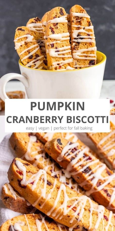 These Vegan Pumpkin Biscotti drizzled with an easy lemon glaze make an ultimate cookie for fall. Perfect accompaniment for a coffee or tea. Easy Lemon Glaze, Cranberry Biscotti Recipe, Best Biscotti Recipe, Pumpkin Biscotti, Vegan Lemon Bars, Cranberry Biscotti, Healthy Vegan Cookies, Lemon Bars Easy, Dairy Free Pumpkin