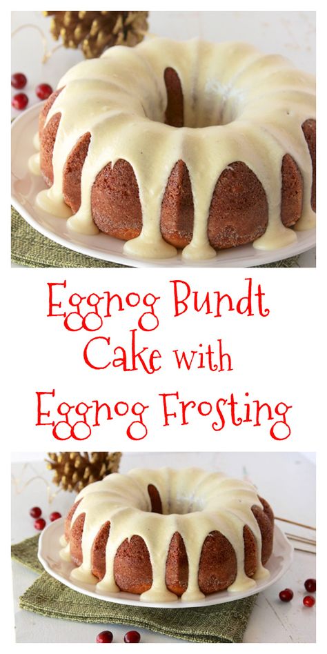 Eggnog Icing Recipe, Recipes With Egg Nog, Eggnog Glaze Recipe, Egg Nog Icing, Holiday Bundt Cake Recipes, Egg Nog Deserts, Egg Nog Frosting Recipe, Egg Nog Cake Recipes, Frosted Bundt Cake