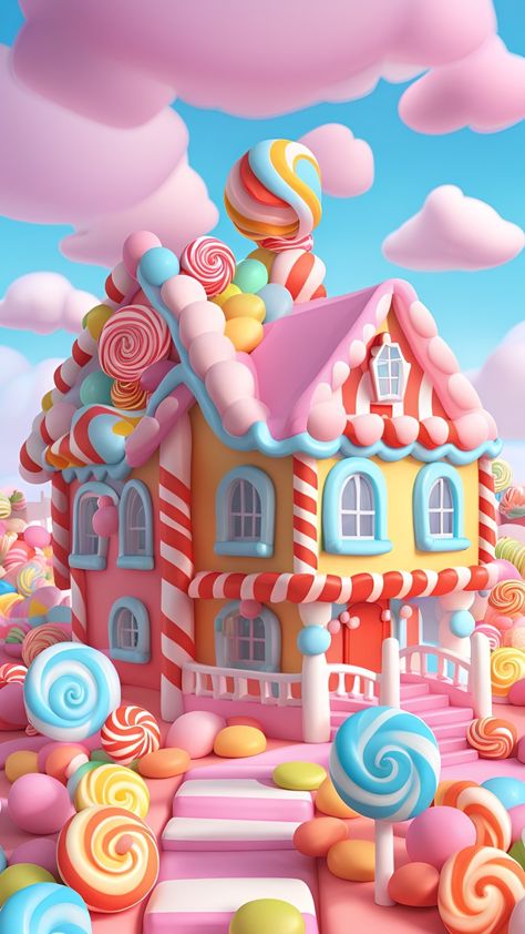 Candy Background, Candy Castle, 3d Wallpaper Cute, Candy House, Candy Art, Christmas Phone Wallpaper, Android Wallpaper Flowers, Trending Pins, Pink Wallpaper Iphone