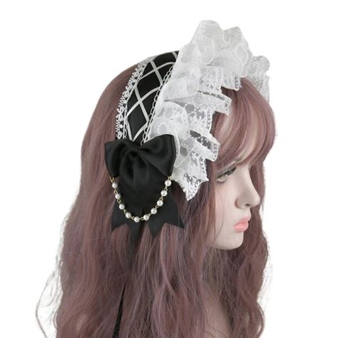 Just found this amazing item on AliExpress. Check it out! $3.96 | Ruffled Lace Headpiece Headband Japanese Style Crisscross Ribbon Pearls Maid Headdress Vintage Lolita Dress Accessories for Girl Maid Headband, Lace Headpiece, Maid Cosplay, Style Headband, Cosplay Hair, Headband For Women, Style Japonais, Lace Headbands, Sweet Lolita