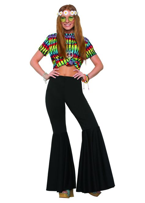 Black Hippie Women Bell Bottoms Hippie Outfits 70s Bell Bottoms, Black Bell Bottom Pants, Hippie Outfits 70s, Black Bell Bottoms, 60s Outfit, Disco Party Outfit, Black Bell Bottom, Bell Bottoms Outfit, Black Hippy