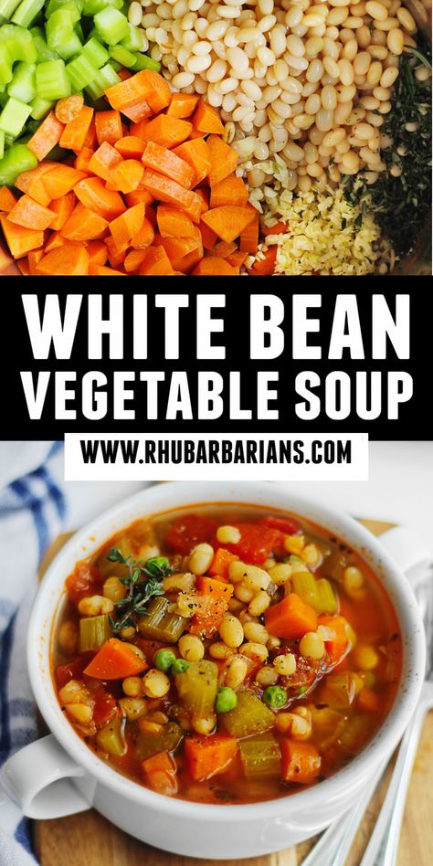 White bean vegetable soup Vegetable Bean Soup Instant Pot, Vegan Vegetable Soup Instant Pot, Vegan Navy Bean Soup Recipes, White Bean And Vegetable Soup, Vegan Navy Bean Soup, Rustic Vegetable Soup, Navy Bean Recipes Instant Pot, Instant Pot Vegetable Soup Recipes, Navy Bean Recipes Vegetarian