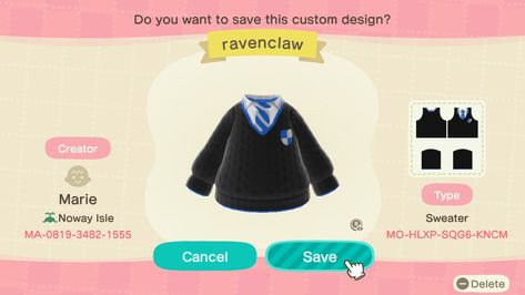 Acnh Ravenclaw, Ravenclaw Animal Crossing, Ravenclaw Outfit, Slytherin Clothes, Ravenclaw House, Hogwarts Outfits, Slytherin House, Animal Crossing Qr Codes Clothes, Harry Potter Outfits