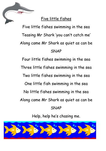 Five little fishes swimming in the sea Swim Teacher, Fishes Swimming, Ocean Theme Preschool, Oceans Song, Swimming In The Sea, Circle Time Songs, Sea Activities, Classroom Songs, Songs For Toddlers