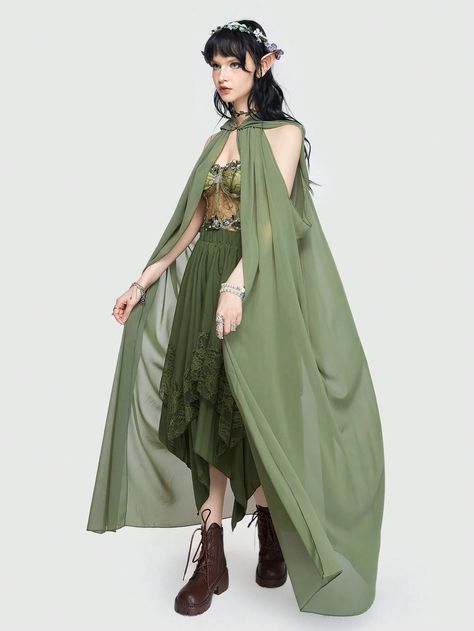 ROMWE Fairycore Women's Vintage Hooded Cape Coat, Forest Elf Queen Style | SHEIN USA Bush Costume, Cosplay Elf, Elf Queen, Mantel Cape, Ren Faire Outfits, Ren Faire Costume, Elf Cosplay, Cape Costume, German Outfit