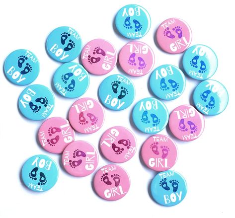 PRICES MAY VARY. Quality gender reveal badges Each set will include:25 team boy + 25 team girl Button sizes: 1.7 inches diameter badges Easy to use(Press the close clasp hard to make it bounce off, hang it on clothes)durable and sturdy.not easy to break or deform Perfect for your guests to show which gender they think the baby will be at your party Gender Signs, Gender Reveal Party Decorations, Button Decorations, Girls Pin, Button Badge, Reveal Parties, Activity Games, Gender Reveal Party, Party Card