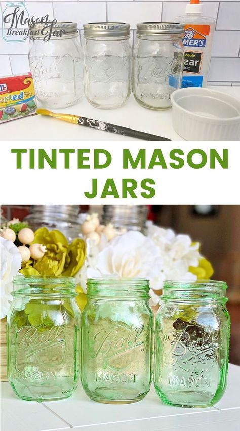 Tinting Mason Jars Diy, Diy Mason Jar Ideas, Jar Breakfast, Tinting Glass, Easy Mason Jar Crafts Diy, Mason Jar Breakfast, Tinted Mason Jars, Easy Mason Jar Crafts, Easter Mason Jars