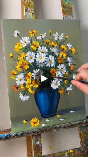 How To Paint Acrylic Flowers On Canvas, How To Paint Flowers In A Vase, Diy Crafts Painting, Flower Painting Acrylic Easy, Flower Paintings Acrylic, Vase Flower Painting, How To Paint Flowers Acrylic Easy, Flowers Drawing Easy, Bouquet Of Flowers Painting