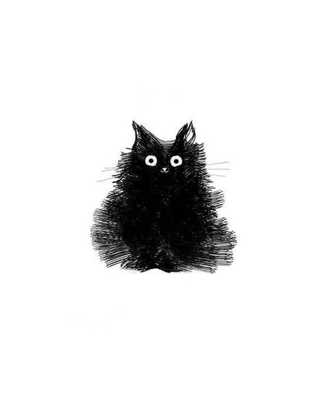 Fluffy Black Cat Art, Fluffy Illustration, Cute Black Cat Drawing, Cat Drawing Illustration, Girl Illustration Art, Fluffy Kitty, Black Cat Drawing, Black Cat Illustration, Cute Cat Drawing