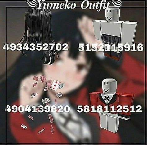 Kakegurui Roblox Outfit, Roblox Cosplay Codes, Roblox Anime Outfit Codes, Roblox Cosplay, Roblox Sets, Bloxburg Clothes, Anime Decals, Bloxburg Codes, Roblox Clothes