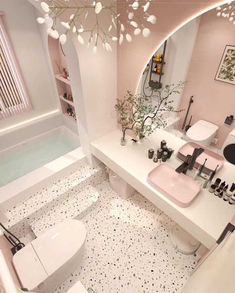 Aesthetic Bathroom Pink, Bathroom Pink Aesthetic, Small Pink Bathroom Ideas, Pink Aesthetic Bathroom, Korean Bathroom, Pink Bathroom Aesthetic, Small Bathroom Remodel Designs, Desain Pantry, Interior Design Your Home