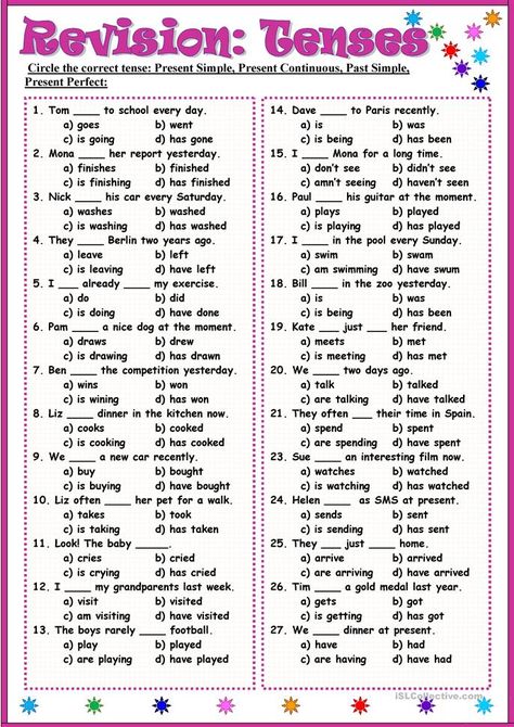 Revision:Tenses - English ESL Worksheets for distance learning and physical classrooms English Grammar Test, Tenses Grammar, Tenses English, English Grammar Tenses, English Grammar Exercises, English Teaching Materials, Grammar Exercises, Teaching English Grammar, English Grammar Worksheets