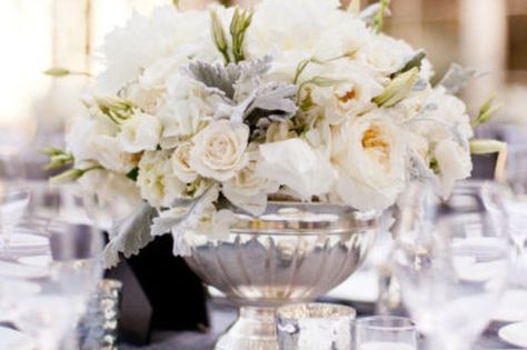 Silver Centerpiece, Platinum Wedding, Mod Wedding, Centerpiece Ideas, Centre Pieces, Reception Decorations, Silver Wedding, Table Set, Gatsby