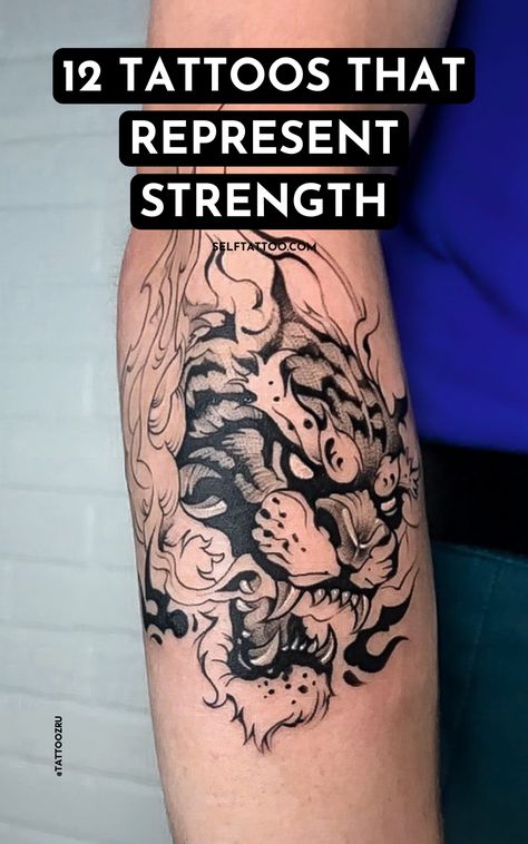 Strength Within Tattoo, Tattoos For Warriors, Tattoo Of Strength Men, Tattoo Ideas For Men Strength, Strong Men Tattoos, Tattoos To Remind You To Be Strong, Cool Animal Tattoos For Guys, Tattoo Ideas Male Meaningful Unique, Be Strong Tattoo Ideas