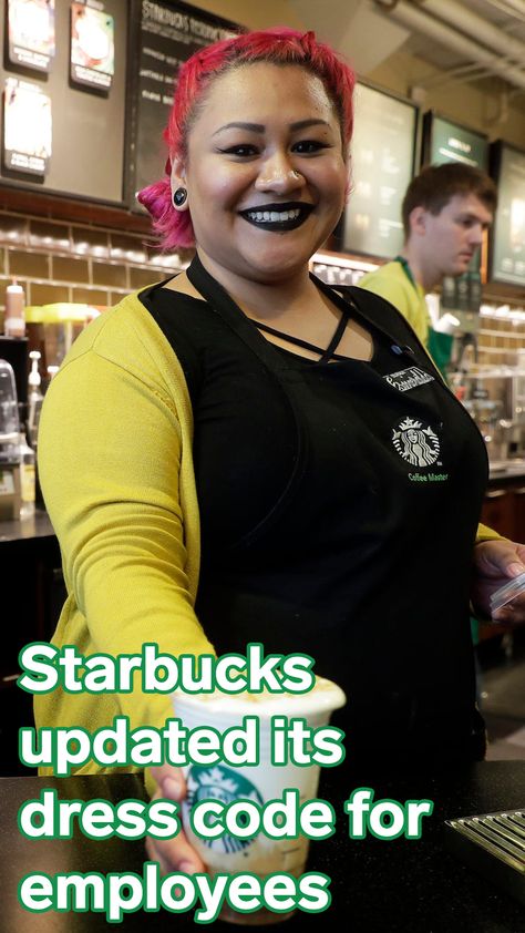 Starbucks baristas are celebrating as the coffee giant updates its dress code Starbucks Dress Code Outfits, Starbucks Work Outfit, Starbucks Outfit Barista, Starbucks Employee Outfit, Starbucks Barista Outfit, Starbucks Dress Code, Starbucks Dress, Barista Outfit, Starbucks Employee