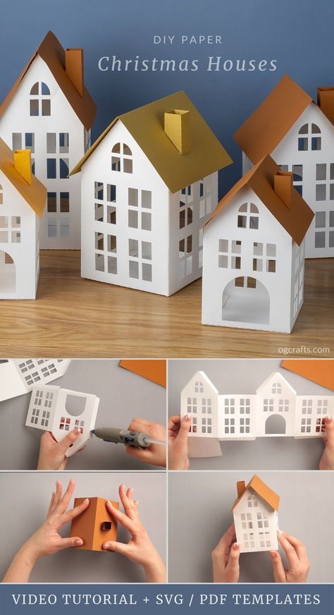 3d Paper Houses, Paper House Template, Exterior Christmas, Bangunan Minecraft, Diy Christmas Village, House Template, Paper Christmas Decorations, Paper House, Christmas And Winter