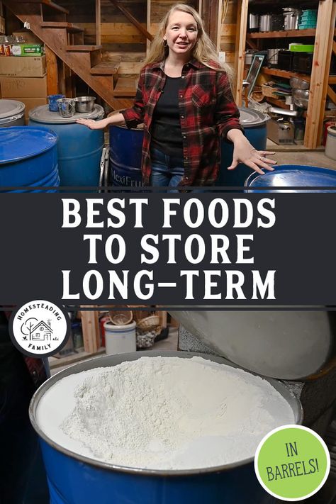 Using food storage barrels for long-term food storage is a great way to get ahead and be more self-sufficient. But what foods are best stored long-term and how do you use that food all the way to the bottom of the barrel without running out of your backup? Long Term Water Storage, Bulk Food Storage Containers, Storing Food Long Term, Homesteading Family, Food Storage Rooms, Emergency Preparedness Food Storage, Meal Replacement Bars, Ground Recipes, Emergency Preparedness Food