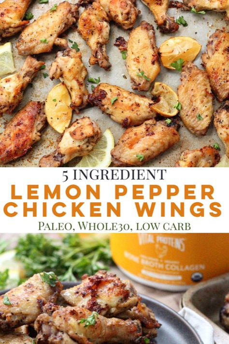 Whole30 and Paleo lemon pepper chicken wings are the perfect low carb appetizer, game day recipe, or family friendly crispy chicken wing recipe #paleochickenwings #whole30chickenwings #lowcarbchickenwings Paleo Chicken Wings, Low Carb Chicken Wings, Lemon Pepper Chicken Wings, Cooking Chicken Wings, Paleo Appetizers, Paleo Chicken Recipes, Lemon Pepper Chicken, Low Carb Appetizers, Paleo Dinner