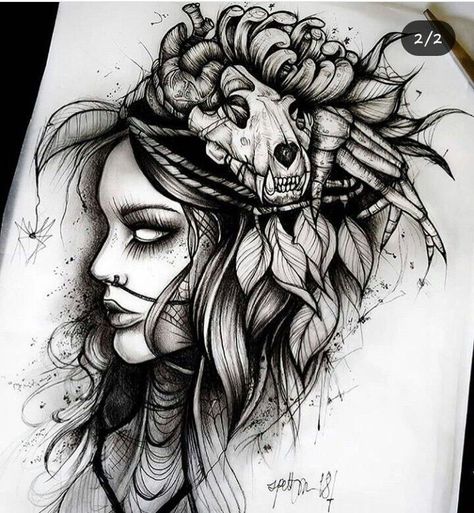 Gotik Tattoo, Catrina Tattoo, Tattoo Magazine, Illustration Tattoo, Witch Tattoo, Tattoos Women, Image Ideas, Dark Tattoo, Face Tattoo