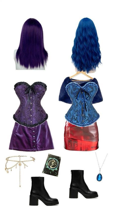 Evie Halloween Costume, Mal Halloween Costume, Costume Halloween Duo, Mal Costume, Evie Costume, Fun Halloween Outfits, Descendants Costumes, Halloween Duos, Cute Group Halloween Costumes