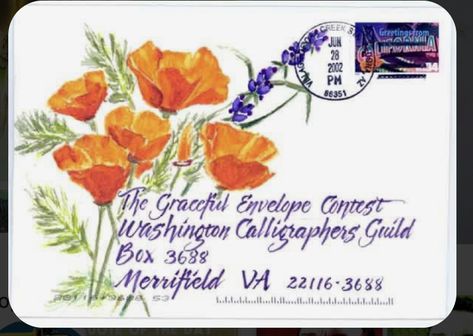 Postal Art, Snail Mail Letters, Snail Mail Envelopes, Snail Mail Art, Unique Envelopes, Fancy Envelopes, Mail Art Envelopes, California Poppies, Envelope Addressing