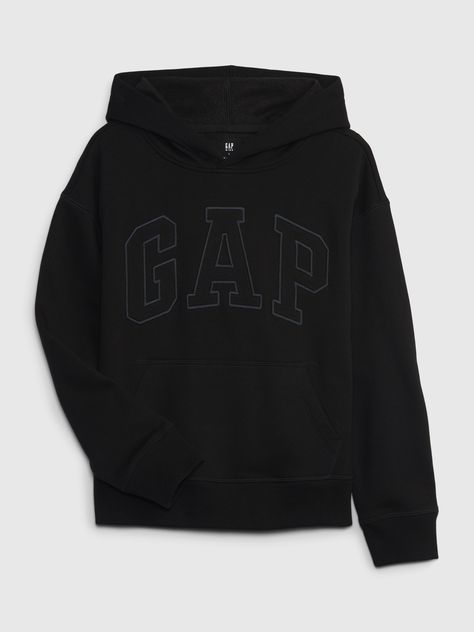 Soft knit cotton-blend hoodie.  Hooded neckline.  Long sleeves with banded cuffs.  Gap arch logo at front.  Front kanga pocket.  Banded hem.  Straight, easy fit.  Hits at the hip. Gap Hoodie Women, Cute Gap Hoodie, Black Gap Hoodie Outfit, Gap Hoodie Aesthetic, Red Gap Hoodie, Gap Hoodie Outfit, Black Gap Hoodie, Pink Gap Hoodie, Gap Clothes