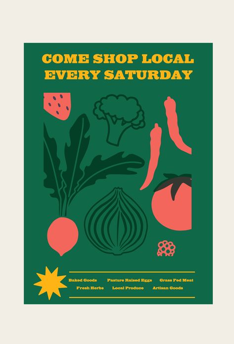 Fruits Poster Design, Vegetables Graphic Design, Farmers Market Poster Design, Farmers Market Graphic Design, Gardening Graphic Design, Farm Poster Design, Farmers Market Branding, Farmers Market Illustration, Fruit Poster Design