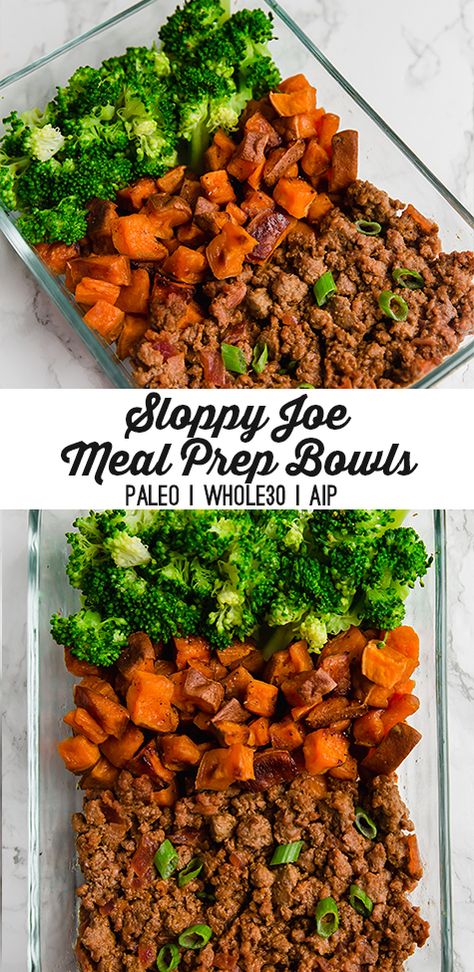 These sloppy joe meal prep bowls are perfect for making over the weekend to have lunch for the week! This recipe is paleo, and can easily be made whole30 and AIP. Sloppy Joe Meal Prep, Sloppy Joe Meal, Lunch For The Week, Unbound Wellness, Clean Meal Prep, Paleo Meal Prep, Healthy Lunch Meal Prep, Prep Bowls, Lunch Kit