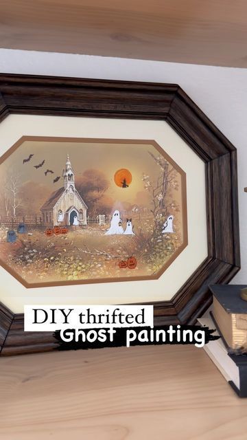 Thrift Store Painting, Diy Halloween Art, Store Painting, Painting Ghost, Thrift Store Art, Thrift Store Diy, Scary Decorations, Halloween Artwork, Fall Halloween Crafts